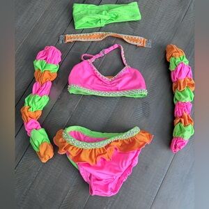 Vibrant Pink, green and orange custom dance Costume child small 5